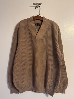 Express Beige 100% Cotton Rib-Knit Shawl Collar Pullover Sweater XL